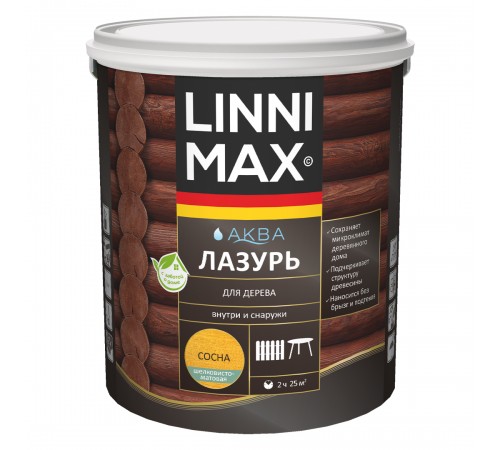 LINNIMAX / ЛИННИМАКС АКВА лазурь для дерева акриловая лессирующая шелковисто-матовая, сосна, 2,5л LINNIMAX / ЛИННИМАКС АКВА лазурь для дерева акриловая лессирующая шелковисто-матовая, сосна, 2,5л