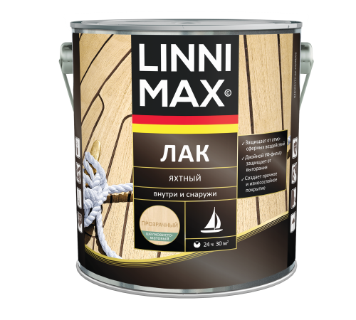 LINNIMAX / ЛИННИМАКС лак алкидно-полиуретановый яхтный для наружных и внутренних работ шелковисто-матовый бесцветный (2,5л) LINNIMAX / ЛИННИМАКС лак алкидно-полиуретановый яхтный для наружных и внутренних работ шелковисто-матовый бесцветный (2,5л)