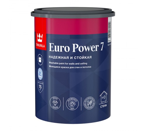 TIKKURILA EURO POWER 7 краска моющаяся для стен и потолка, баз С (0,9л)