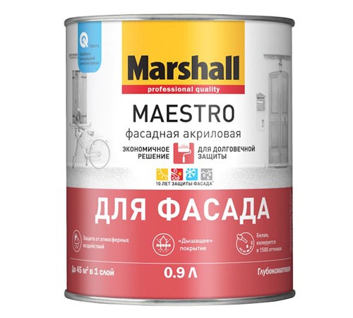 MARSHALL MAESTRO / МАРШАЛЛ МАЭСТРО ФАСАДНАЯ краска для фасадных поверхностей, акриловая, матовая, база BС 0,9л