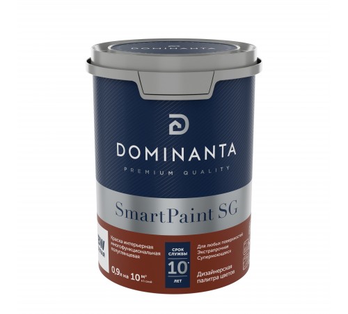 DOMINANTA SmartPaint SG / ДОМИНАНТА СмартПеинт СГ Краска интерьерная многофункциональная суперстойкая полуглянцевая, база BW (0,9л)
