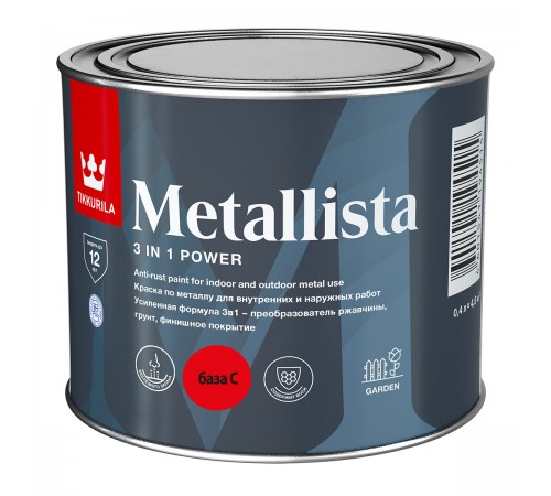 TIKKURILA METALLISTA краска по ржавчине 3 в 1, база С, гл (0,4л) TIKKURILA METALLISTA краска по ржавчине 3 в 1, база С, гл (0,4л)