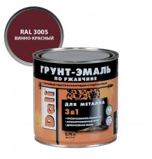 DALI / ДАЛИ грунт-эмаль по ржавчине 3 в 1 гладкая алкидная RAL 3005 винно-красный 0,75 л