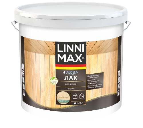 LINNIMAX / ЛИННИМАКС АКВА лак акриловый для дерева для внутренних работ шелковисто-матовый прозрачный (9л) LINNIMAX / ЛИННИМАКС АКВА лак акриловый для дерева для внутренних работ шелковисто-матовый прозрачный (9л)