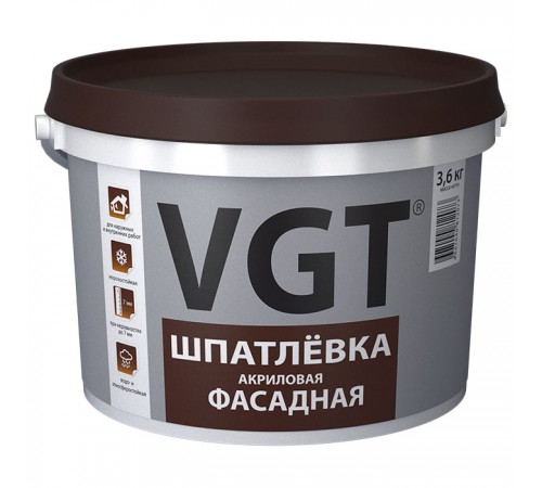 VGT шпатлевка фасадная, акриловая, водостойкая, малоусадочная (3,6кг) VGT шпатлевка фасадная, акриловая, водостойкая, малоусадочная (3,6кг)
