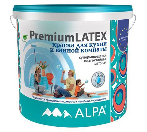 ALPA PREMIUMLATEX краска латексная для кухонь и ванных , влагостойкая, супермоющаяся (5л) ALPA PREMIUMLATEX краска латексная для кухонь и ванных , влагостойкая, супермоющаяся (5л)