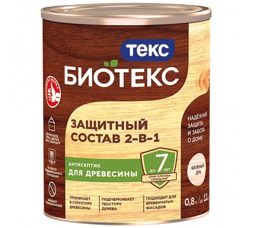 ТЕКС BIOTEKS защитный состав 2-в-1 для наружных работ, беленый дуб (0,8л) ТЕКС BIOTEKS защитный состав 2-в-1 для наружных работ, беленый дуб (0,8л)