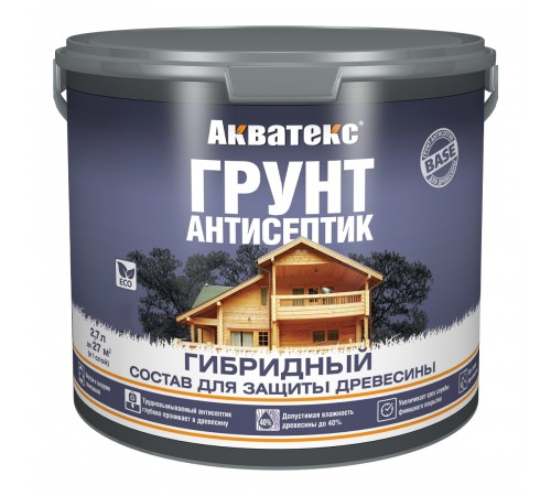 АКВАТЕКС грунт-антисептик для древесины гибридный защитный для внутренних и наружных работ, бесцветный, 2,7л
