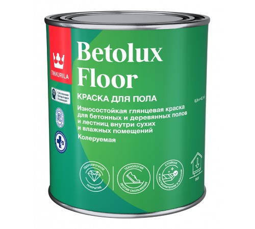 TIKKURILA BETOLUX FLOOR / ТИККУРИЛА БЕТОЛЮКС ФЛОР краска для пола алкидно-уретановая глянцевая база A 0,9л