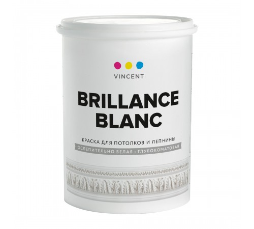 VINCENT BRILLANCE BLANC I 2 / ВИНСЕНТ БРИЙАНС БЛАН краска для потолков и лепнины ослепительно белая, г-мат, база А, 0,9л
