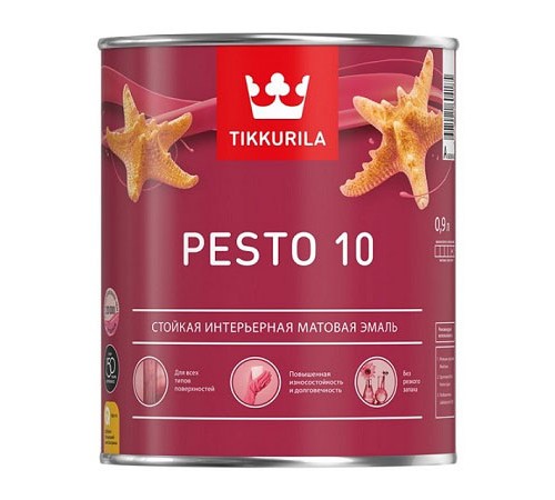 TIKKURILA EURO PESTO 10 эмаль алкидная для вн работ, мат, баз А (0,9л)
