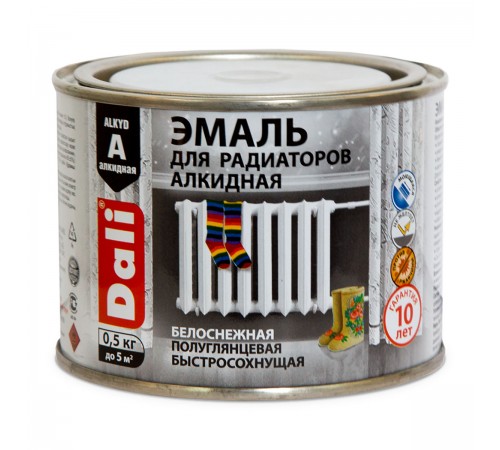 DALI / ДАЛИ эмаль для радиаторов алкидная антикоррозионная полуглянцевая белый 0,5 кг