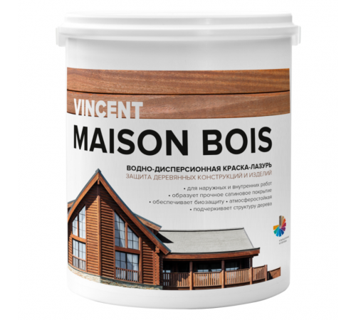 VINCENT MAISON EN BOIS водно-дисперсионная краска-лазурь для защиты дер. изделий, баз С (2л) VINCENT MAISON EN BOIS водно-дисперсионная краска-лазурь для защиты дер. изделий, баз С (2л)