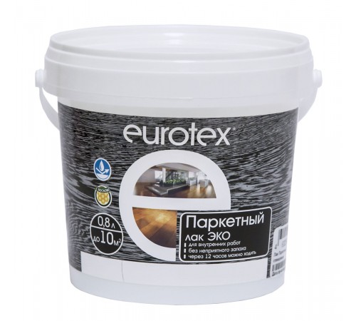 EUROTEX / ЕВРОТЕКС ЭКО лак паркетный, уретан-акриловый, полуматовый (0,8л) EUROTEX / ЕВРОТЕКС ЭКО лак паркетный, уретан-акриловый, полуматовый (0,8л)
