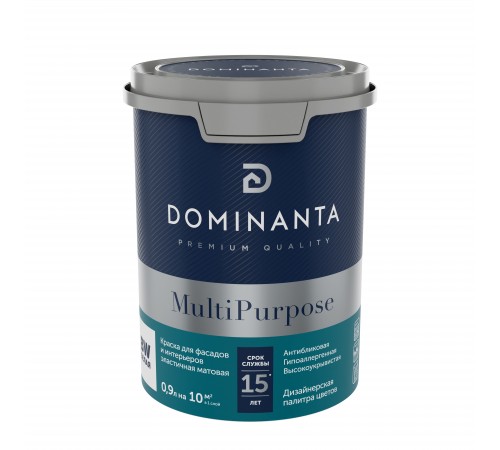 DOMINANTA MultiPurpose / ДОМИНАНТА МультиПурпоус Краска для фасадов и интерьеров эластичная матовая база BC (0,9л) DOMINANTA MultiPurpose / ДОМИНАНТА МультиПурпоус Краска для фасадов и интерьеров эластичная матовая база BC (0,9л)