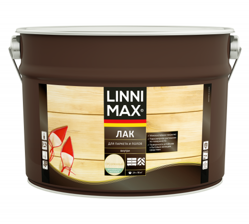 LINNIMAX / ЛИННИМАКС лак алкидно-уретановый для паркета и полов для внутренних работ шелковисто-матовый бесцветный (9л) LINNIMAX / ЛИННИМАКС лак алкидно-уретановый для паркета и полов для внутренних работ шелковисто-матовый бесцветный (9л)