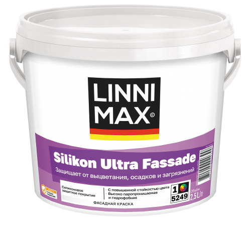 LINNIMAX SILIKON ULTRA FASSADE / ЛИННИМАКС СИЛИКОН УЛЬТРА ФАССАД краска фасадная водно-дисперсионная акриловая для минеральных поверхностей матовая база 1 (2,5л)