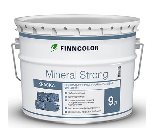FINNCOLOR MINERAL STRONG / ФИННКОЛОР МИНЕРАЛ СТРОНГ краска фасадная, водно дисперсионная, матовая, база A (9л)
