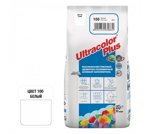 ULTRACOLOR PLUS №100 затирка для швов с водоотталкивающим и антигрибковым эффектом, белый (2кг)
