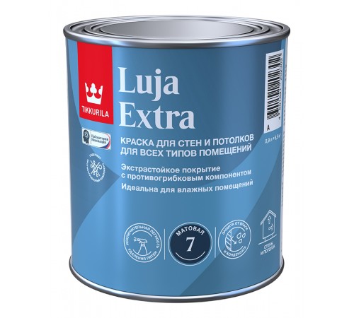 TIKKURILA LUJA EXTRA 7 / ТИККУРИЛА ЛУЯ ЭКСТРА 7 краска для влажных помещений антигрибковая акриловая матовая, база A 0,9 л TIKKURILA LUJA EXTRA 7 / ТИККУРИЛА ЛУЯ ЭКСТРА 7 краска для влажных помещений антигрибковая акриловая матовая, база A 0,9 л