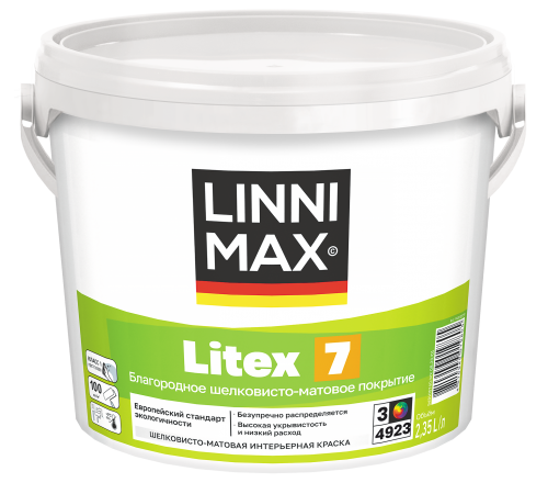 LINNIMAX LITEX 7 / ЛИННИМАКС ЛИТЕКС 7 краска для стен и фактурных обоев латексная водно-дисперсионная для внутренних работ шелковисто-матовая база 3 (2,35л)
