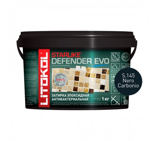 LITOKOL STARLIKE DEFENDER EVO / ЛИТОКОЛ СТАРЛАЙК ДЕФЕНДЕР ЭВО затирка двухкомпонентная, эпоксидная, S.145 nero carbonio, 1кг