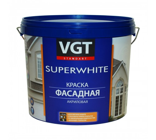 VGT SUPERWHITE / ВГТ СУПЕРВАЙТ ВД-АК-1180 краска фасадная, супербелый, акриловая, матовая (3кг)