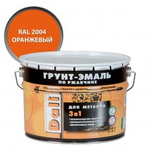 DALI / ДАЛИ грунт-эмаль по ржавчине 3 в 1 гладкая алкидная RAL 2004 оранжевый 10 л