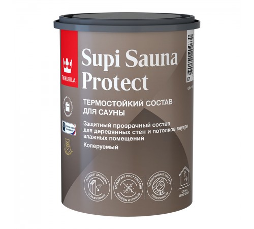 TIKKURILA SUPI SAUNA PROTECT EP состав защитный для стен и потолков, в бане и сауне п/мат (0,9л)