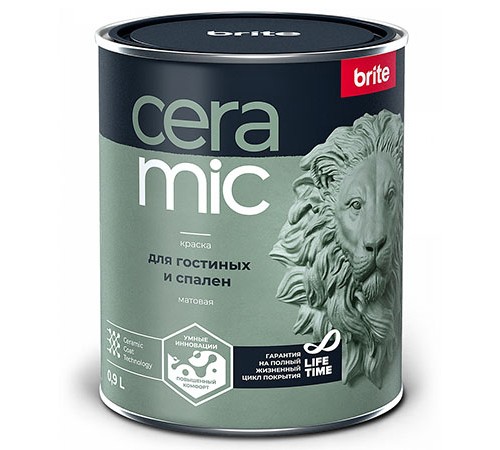 BRITE CERAMIC / БРАЙТ КЕРАМИК краска для гостиных и спален, матовая, база А (0,9л) BRITE CERAMIC / БРАЙТ КЕРАМИК краска для гостиных и спален, матовая, база А (0,9л)