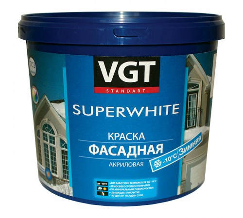 VGT SUPERWHITE / ВГТ СУПЕРВАЙТ ВД-АК-1180 краска фасадная, зимняя для работ при отрицательных температурах (3кг) VGT SUPERWHITE / ВГТ СУПЕРВАЙТ ВД-АК-1180 краска фасадная, зимняя для работ при отрицательных температурах (3кг)