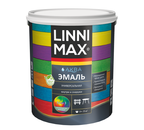 LINNIMAX / ЛИННИМАКС АКВА эмаль акриловая универсальная атмосферостойкая для наружных и внутренних работ шелковисто-матовая база 3 (2,35л)