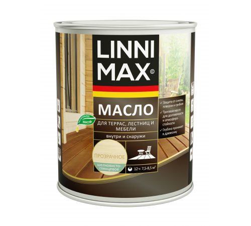 LINNIMAX / ЛИННИМАКС масло для древесины органоразбавляемое защитно-декоративное для террас лестниц и мебели с добавлением льняного и тунгового масла для наружных и внутренних работ колеруемое (2,5л) LINNIMAX / ЛИННИМАКС масло для древесины органоразбавляемое защитно-декоративное для террас лестниц и мебели с добавлением льняного и тунгового масла для наружных и внутренних работ колеруемое (2,5л)