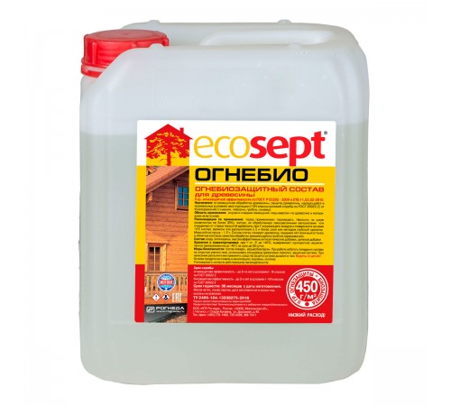 ECOSEPT ОГНЕБИО огнебиозащитный состав для дерева II группа, бесцветный (5кг) ECOSEPT ОГНЕБИО огнебиозащитный состав для дерева II группа, бесцветный (5кг)