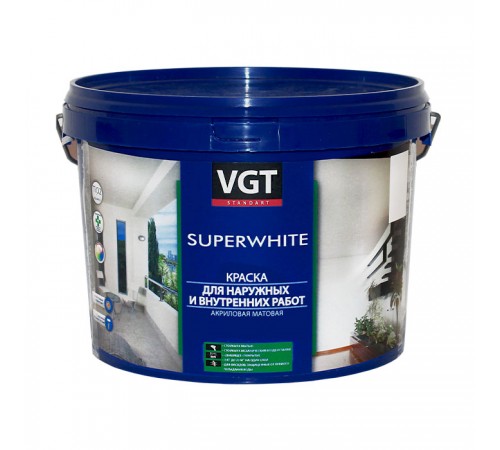 VGT SUPERWHITE / ВГТ СУПЕРВАЙТ ВД-АК-1180 КРАСКА СУПЕРбелый для наружных и внутренних работ, матовая (7кг) VGT SUPERWHITE / ВГТ СУПЕРВАЙТ ВД-АК-1180 КРАСКА СУПЕРбелый для наружных и внутренних работ, матовая (7кг)