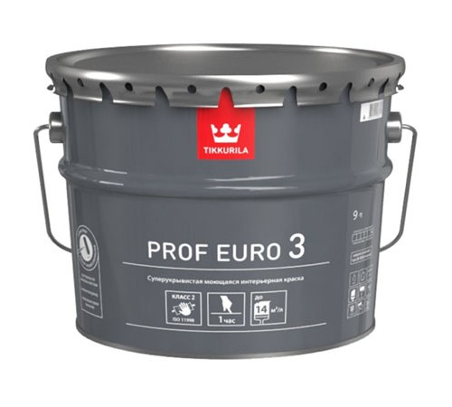 TIKKURILA PROF EURO 3 краска интерьерная, база A, глубокоматовая (9л)