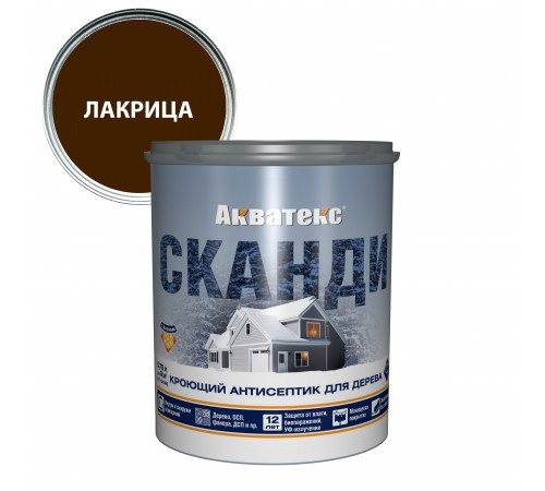 АКВАТЕКС СКАНДИ антисептик для древесины кроющий, акриловый, полуматовый, лакрица (0,75л) АКВАТЕКС СКАНДИ антисептик для древесины кроющий, акриловый, полуматовый, лакрица (0,75л)