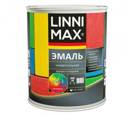 LINNIMAX / ЛИННИМАКС эмаль алкидная универсальная для наружных и внутренних работ глянцевая база 3 (0,69л)