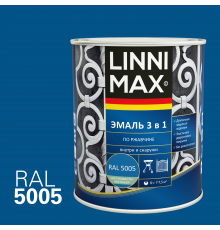 LINNIMAX / ЛИННИМАКС эмаль алкидно-уретановая по ржавчине 3 в 1 для наружных и внутренних работ синий RAL 5005 (0,75л)