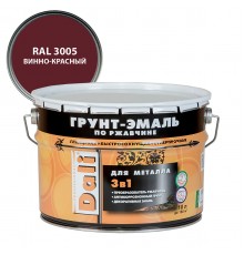 DALI / ДАЛИ грунт-эмаль по ржавчине 3 в 1 гладкая алкидная RAL 3005 винно-красный 10 л