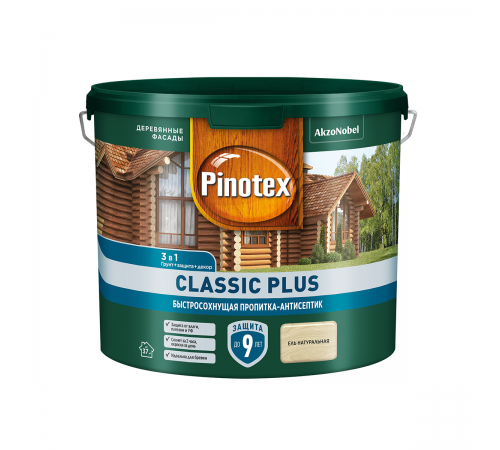 PINOTEX CLASSIC PLUS / ПИНОТЕКС КЛАССИК ПЛЮС пропитка-антисептик, быстросохнущая 3 в 1, ель натуральная 2,5л
