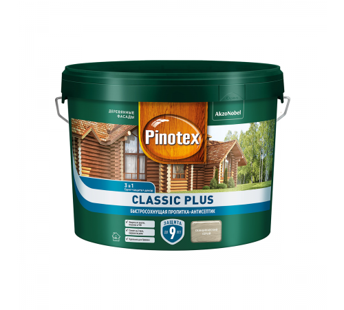 PINOTEX CLASSIC PLUS / ПИНОТЕКС КЛАССИК ПЛЮС пропитка-антисептик, быстросохнущая 3 в 1, скандинавский серый 9л PINOTEX CLASSIC PLUS / ПИНОТЕКС КЛАССИК ПЛЮС пропитка-антисептик, быстросохнущая 3 в 1, скандинавский серый 9л