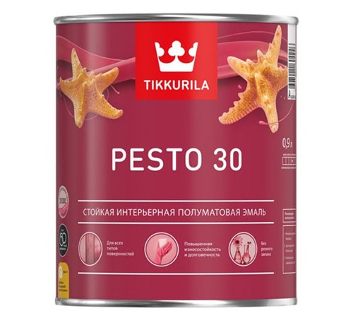 TIKKURILA EURO PESTO 30 эмаль алкидная для вн работ, п мат, баз А (0,9л)