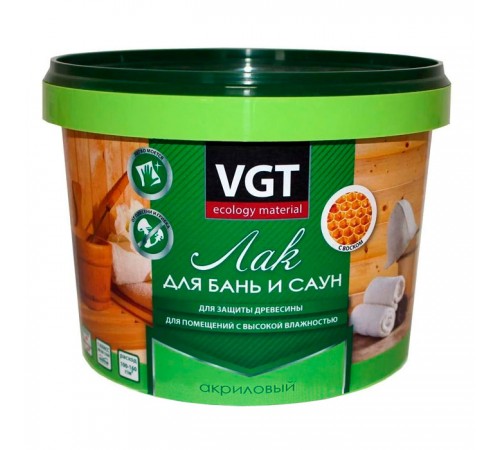 VGT / ВГТ лак по дереву для бань и саун, акриловый с воском (2,2кг) VGT / ВГТ лак по дереву для бань и саун, акриловый с воском (2,2кг)