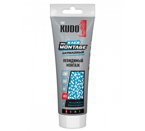 KUDO HOME inv. MONTAGE / КУДО ХОУМ инв. МОНТАЖ клей акриловый для невидимого монтажа, тюбик, прозрачный (200мл)