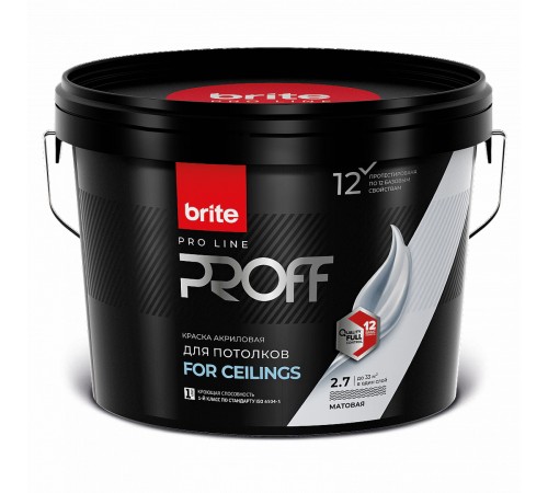 BRITE PROFESSIONAL / БРАЙТ ПРОФЕССИОНАЛ краска для потолка супербелая матовая, база А (2,7л) BRITE PROFESSIONAL / БРАЙТ ПРОФЕССИОНАЛ краска для потолка супербелая матовая, база А (2,7л)