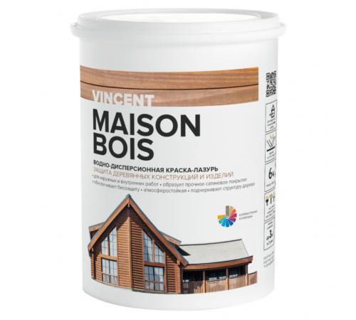 VINCENT MAISON EN BOIS водно-дисперсионная краска-лазурь для защиты дер. изделий, баз С (0,9л) VINCENT MAISON EN BOIS водно-дисперсионная краска-лазурь для защиты дер. изделий, баз С (0,9л)