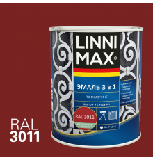 LINNIMAX / ЛИННИМАКС эмаль алкидно-уретановая по ржавчине 3 в 1 для наружных и внутренних работ красно-коричневый RAL 3011 (0,75л)