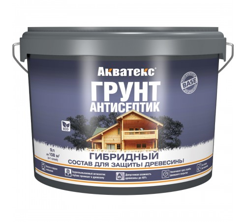 АКВАТЕКС грунт-антисептик для древесины гибридный защитный для внутренних и наружных работ, бесцветный, 9л