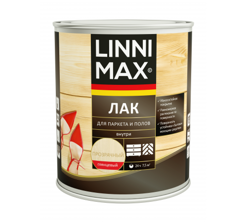 LINNIMAX / ЛИННИМАКС лак алкидно-уретановый для паркета и полов для внутренних работ глянцевый бесцветный (0,75л) LINNIMAX / ЛИННИМАКС лак алкидно-уретановый для паркета и полов для внутренних работ глянцевый бесцветный (0,75л)